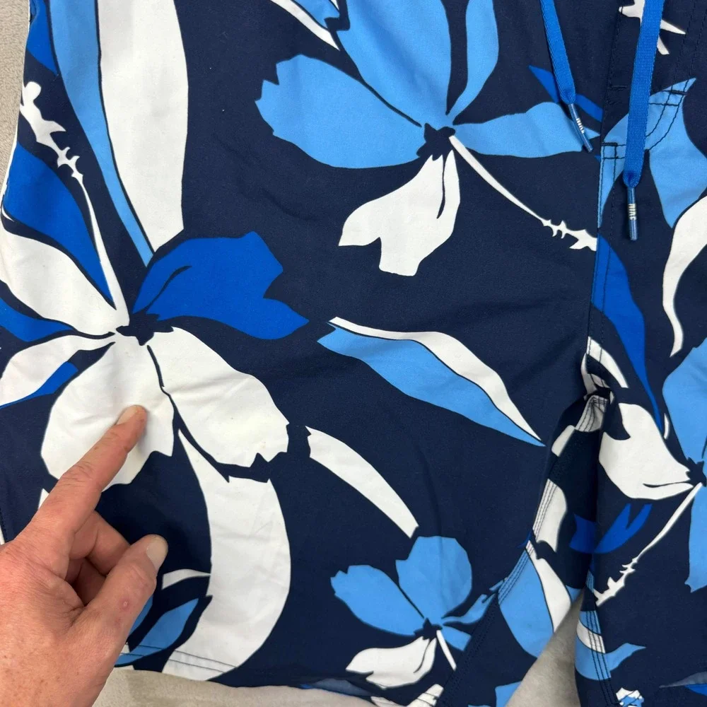 Vintage Y2K Nike‎ Swim Trunks Mens XXL Blue Floral Hibiscus Board Shorts